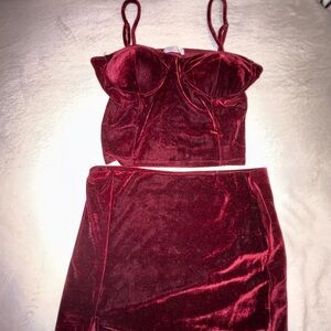 Velvet Burgundy Skirt Set